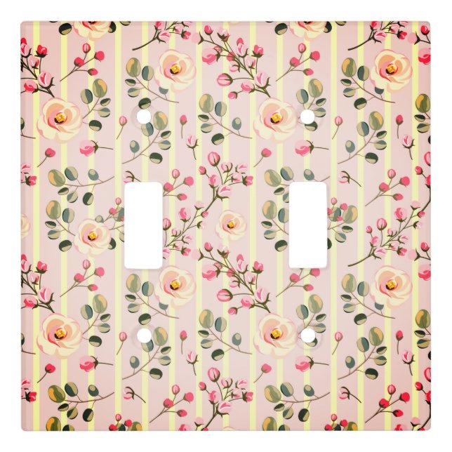 Soft Pink Floral Stripe Pattern Light Switch Cover (Front)