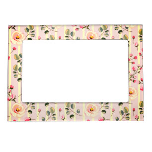 Soft Pink Floral Stripe Pattern Magnetic Frame