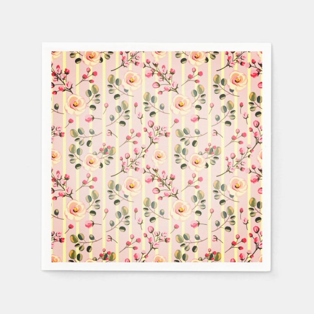 Soft Pink Floral Stripe Pattern Napkins (Front)