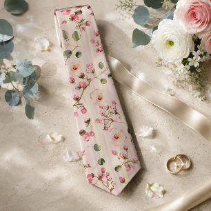 Soft Pink Floral Stripe Pattern Neck Tie