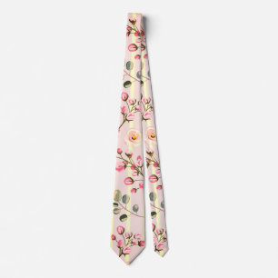 Soft Pink Floral Stripe Pattern Neck Tie