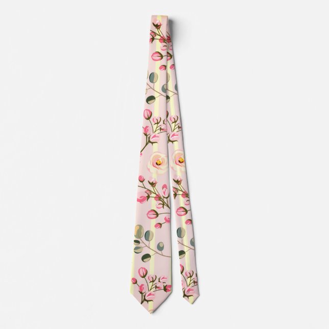 Soft Pink Floral Stripe Pattern Neck Tie (Front)