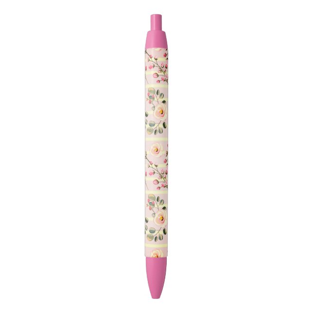 Soft Pink Floral Stripe Pattern Pen (Front Vertical)