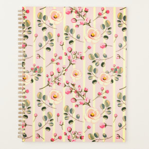 Soft Pink Floral Stripe Pattern Planner