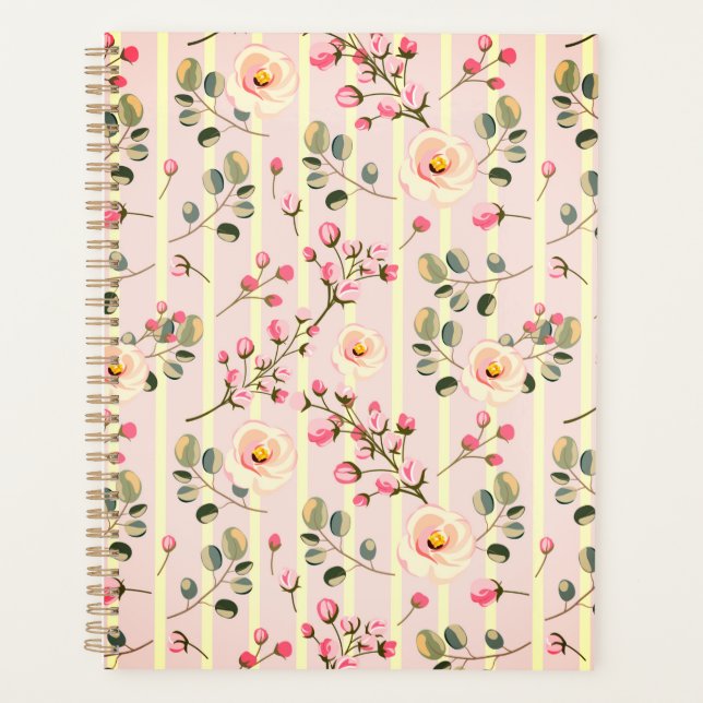 Soft Pink Floral Stripe Pattern Planner (Front)