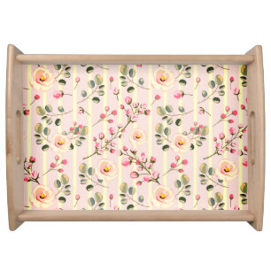Soft Pink Floral Stripe Pattern Serving Tray