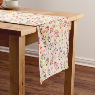 Soft Pink Floral Stripe Pattern Short Table Runner
