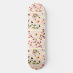Soft Pink Floral Stripe Pattern Skateboard