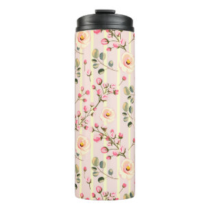 Soft Pink Floral Stripe Pattern Thermal Tumbler
