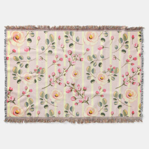 Soft Pink Floral Stripe Pattern Throw Blanket