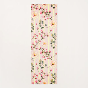 Soft Pink Floral Stripe Pattern Yoga Mat