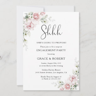 Soft Pink Floral Surprise Engagement Party Invitation