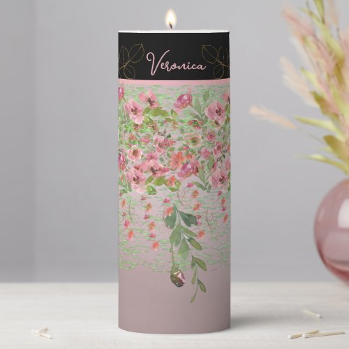Soft Pink floral Tall Pillar Candle