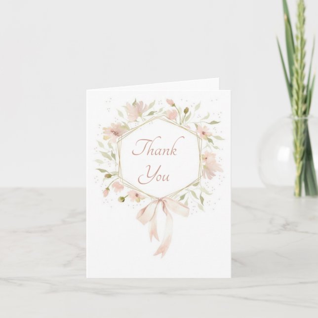Soft pink floral thank you card (Front)