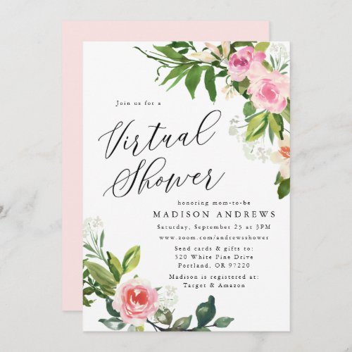 Soft Pink Floral Virtual Baby Shower Invitation