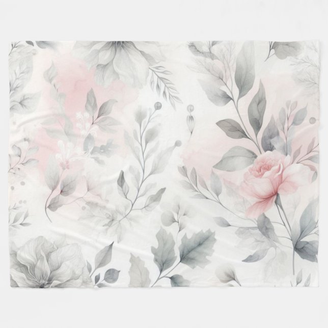 Soft Pink Floral Wash Fleece Blanket (Front (Horizontal))