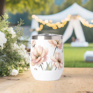 Soft Pink Floral Watercolor Bouquet Art Thermal Wine Tumbler