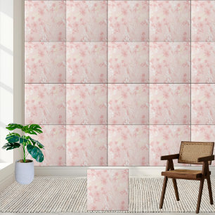 Soft Pink Floral Watercolor Pattern Ceramic Tile