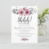 Soft Pink Floral Watercolor Shhh Surprise Birthday Invitation (Standing Front)