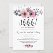 Soft Pink Floral Watercolor Shhh Surprise Birthday Invitation (Front)