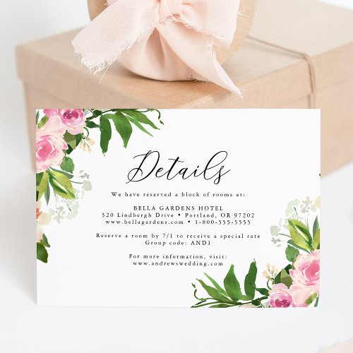 Soft Pink Floral Wedding Details Enclosure Card