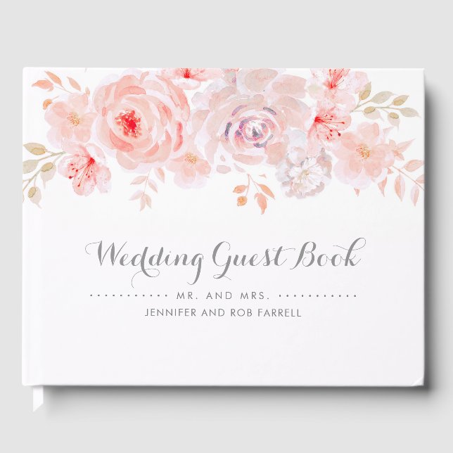 Soft Pink Floral Wedding Guest Book (Front)