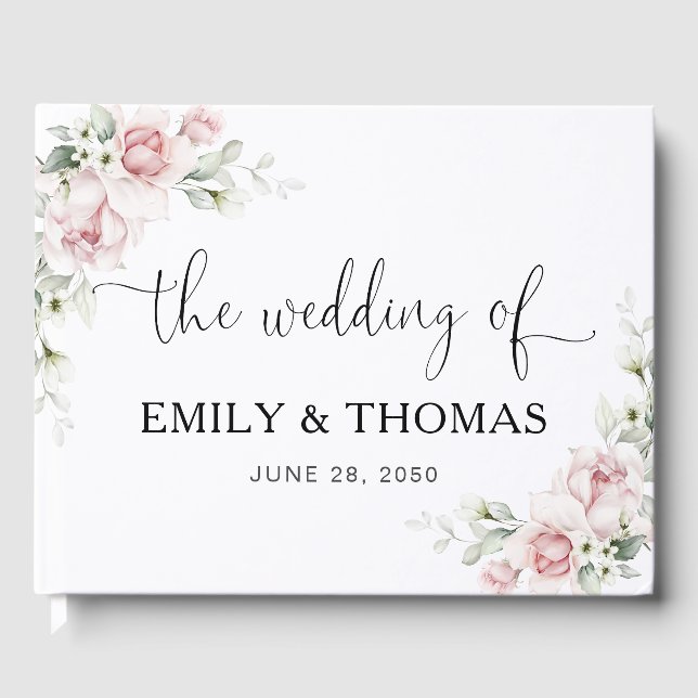Soft Pink Floral Wedding Guest Book (Front)