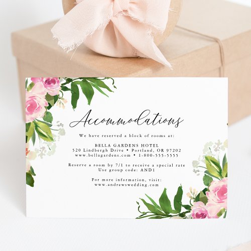 Soft Pink Floral Wedding Hotel Accommodations Enclosure Card
