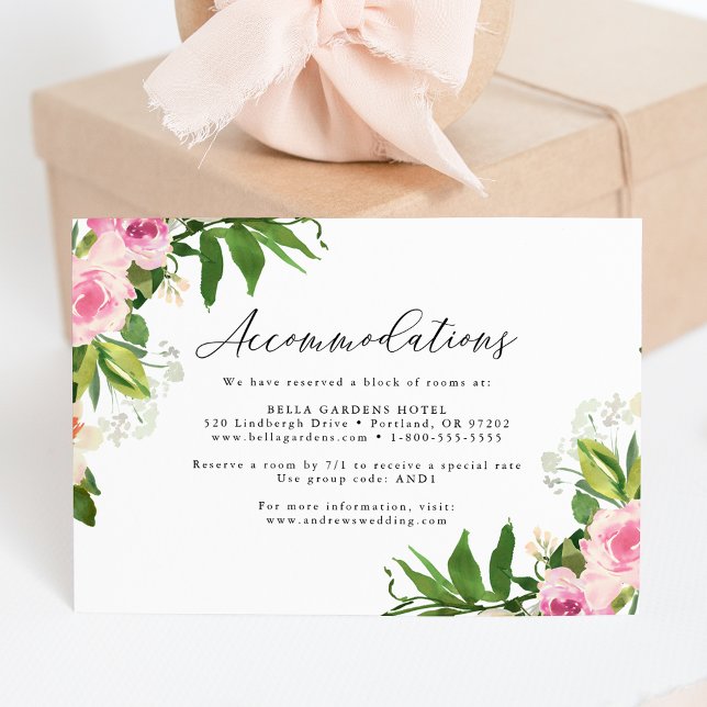 Soft Pink Floral Wedding Hotel Accommodations Enclosure Card (Creator Uploaded)