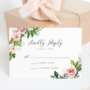 Soft Pink Floral Wedding RSVP Card