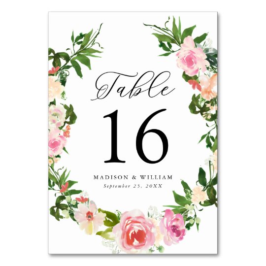 Soft Pink Floral Wedding Table Number | Zazzle.com