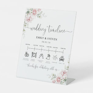 Soft Pink Floral Wedding Timeline Sign