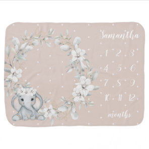 Soft pink floral with elephant month milestone baby blanket