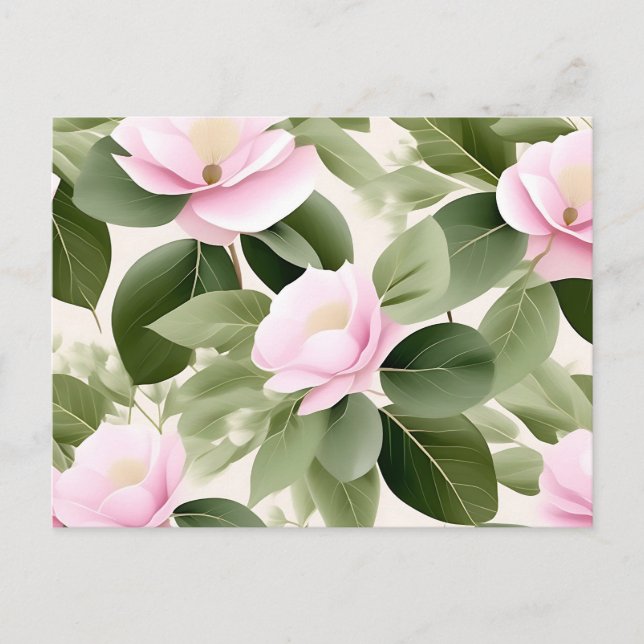 Soft Pink Floral  With Eucalyptus Leaves Pattern Postcard (Front)