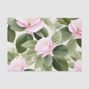 Soft Pink Floral With Eucalyptus Leaves Pattern Tissue Paper