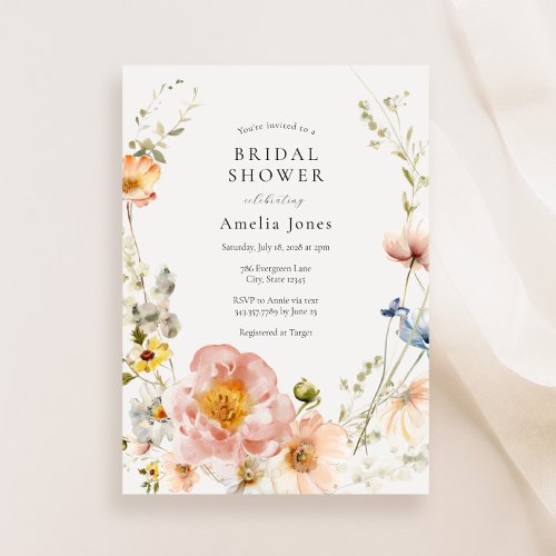 Soft Pink Floral Wreath Bridal Shower Invitation