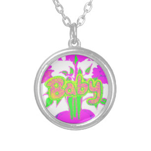 Soft Pink Flower Art: A Baby's Touch. Silver Plated Necklace