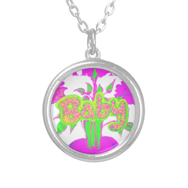 Soft Pink Flower Art: A Baby's Touch. Silver Plated Necklace (Front)