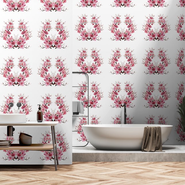 Soft Pink Flower Symmetry Bathroom Bedroom Wallpaper (Bathroom)