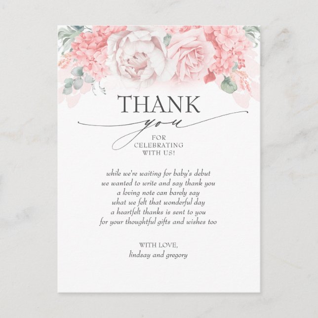 Soft Pink Flowers Baby Shower Thank You Postcard (Front)