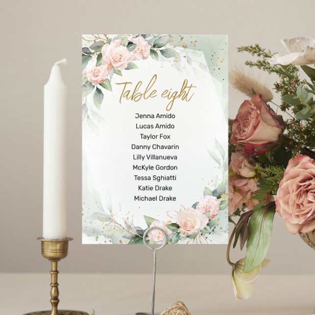 Soft Pink Flowers Communion Seating Chart Cards (Creator Uploaded)