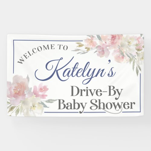 Soft Pink Flowers Drive By Baby Shower Banner