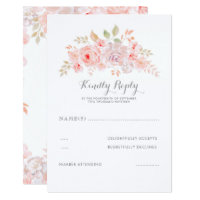 Soft Pink Flowers Elegant Modern Wedding RSVP Card