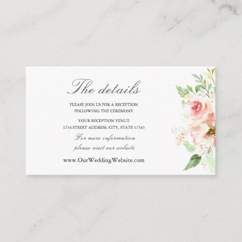 Soft Pink Flowers Greenery Watercolor Wedding Enclosure Card