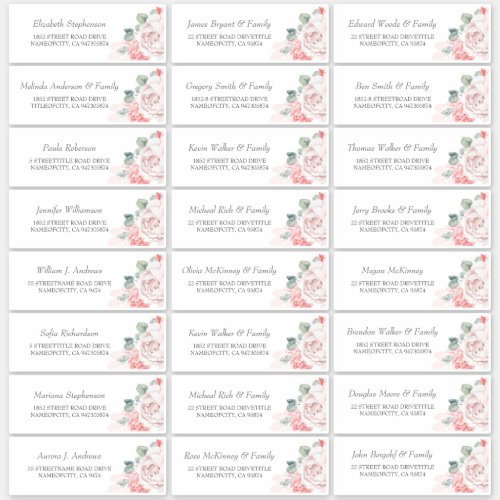 Soft Pink Flowers Guest Name Address Labels