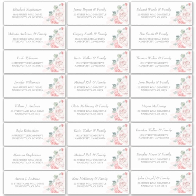 Soft Pink Flowers Guest Name Address Labels (Front)