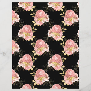 Soft Pink Flowers in Black Floral Scrapbook Paper