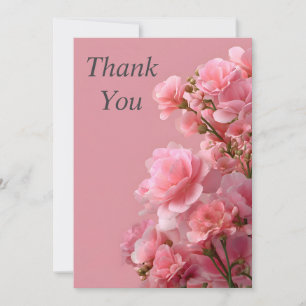 Soft Pink Flowers on Flamingo Pink Thank You Card