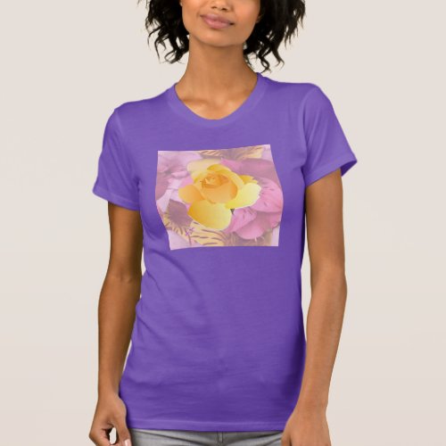 Soft Pink Flowers Yellow Rose Purple T_Shirt