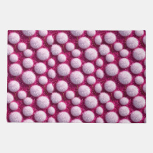 Soft Pink Fluffy Balls on Glittery Vibrant Magenta Doormat